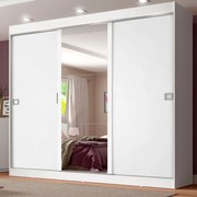 Guarda-Roupa Casal Madesa Napoli 3 Portas de Correr Central com Espelho Branco Cor:Branco