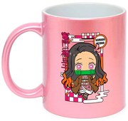 Caneca Demon Slayer Nezuko Rosa Alça Rosa Claro