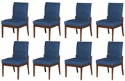Conjunto 8 Cadeiras De Jantar Aurora Base Madeira Maciça Estofada Suede Azul Marinho