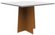 Mesa de Jantar Quadrada Tampo com Vidro Tina 100 cm Off White Base Ypê - D'Rossi