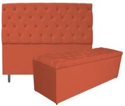 Kit Cabeceira e Calçadeira Liverpool 140 cm Casal Suede Terracota - ADJ Decor