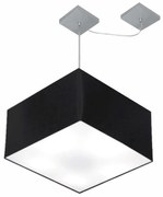 Lustre Pendente Quadrado Com Desvio Md-4271 Cúpula em Tecido 30/40x40cm Preto - Bivolt