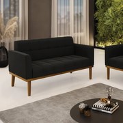 Poltrona Namoradeira Decorativa Karen Pés Fixo em Madeira Castanho Suede Preto G19 - Gran Belo