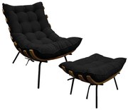 Kit Poltrona e Puff Costela Base Fixa Suede Preto - ADJ Decor