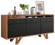 Buffet Aparador Decorativo Noeli Com Bandeja Lateral Estilo Bar Preto / Nature G26 - Gran Belo