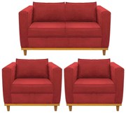 Kit Sofá 2 Lugares e 2 Poltronas Europa Corano Vermelho ADJ Decor