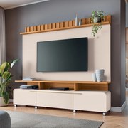 Home Painel Decorativo Alhambra TV até 70 Pol MDP/MDF Pés Rodízio Off White/Cinamomo G26 - Gran Belo