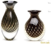 Par de Vasos Mini Tela Preto com Ouro Murano Cristais Cadoro