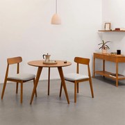 Conjunto Mesa de Jantar Square Laminada Tripé Redonda Natural - 88cm + 2 Cadeiras Nord Encosto Madeira Assento - Off White