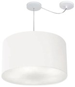 Lustre Pendente Cilíndrico Com Desvio Md-4235 Cúpula em Tecido 45x30cm Branco - Bivolt