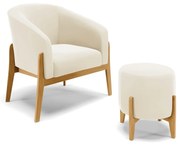 Poltrona com Puff Base de Madeira Stella Veludo D03 - D'Rossi - Bege