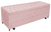 Calçadeira Baú com Sapateira Casal 140cm Paris Capitonê Suede Rosa - Sheep Estofados - Rosa