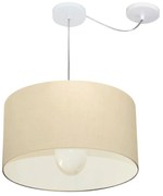 Lustre Pendente Cilíndrico Com Desvio Md-4229 Cúpula em Tecido 45x30cm Algodão Crú - Bivolt