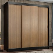 Guarda-Roupa Casal Madesa Reno 3 Portas de Correr  Preto/Rustic Cor:Preto/Rustic