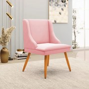 Cadeira Decorativa Sala de Jantar Pés Palito de Madeira Firenze Suede Rosa Bebê/Natural G19 - Gran Belo