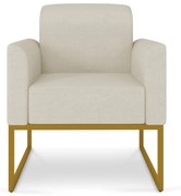 Poltrona Decorativa Isabella Base Industrial Linho Bege/Dourado G19 - Gran Belo