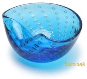 Bowl 1 Tela Água-marinha com Ouro Murano Cristais Cadoro