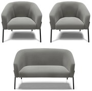 Namoradeira e 2 Poltronas Pé de Ferro Preto Stella Suede D03 - D'Rossi - Grafite
