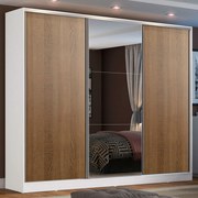 Guarda-Roupa Casal 100% MDF Madesa Zurique 3 Portas de Correr com Espelho Branco/Rustic Cor:Branco/Rustic