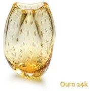 Vasinho Roca 3 Tela Âmbar com Ouro Murano Cristais Cadoro