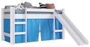 Cama Elevada Com Escorregador E Cortina BB1000 Branco/Azul - Completa