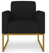 Poltrona Decorativa Isabella Base Industrial Linho Preto/Dourado G19 - Gran Belo