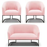 Namoradeira e 2 Poltronas Industrial Preto Stella Suede D03 - D'Rossi - Rosa Bebê