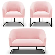 Namoradeira e 2 Poltronas Industrial Preto Stella Suede D03 - D'Rossi - Rosa Bebê