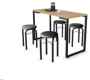 Mesa de Cozinha Industrial Porto Natural 120 cm com 04 Banquetas Manu Corino Preto - D'Rossi