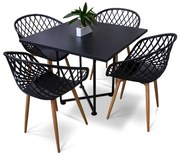 Kit 04 Cadeiras Clarice Preto e 01 Mesa de Jantar 04 Lugares Jade 90 cm Preto Base Metálica Industrial Preto - D'Rossi