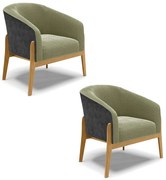 Poltrona Decorativa Base Madeira Kit 2 Stella PU Preto/Bouclê D03 - D'Rossi - Pistache