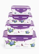 Kit Potes Retangulares Floral Roxo 4 Peças