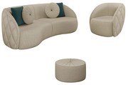Conjunto Decorativo Sofá 240cm e Poltrona Clarke com Puff Round Linho Bege G45 - Gran Belo