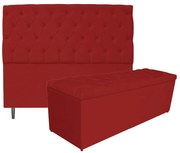 Kit Cabeceira e Calçadeira Liverpool 140 cm Casal Corano Vermelho - ADJ Decor