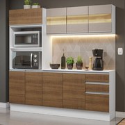 Armário de Cozinha Compacta 100% MDF 190 cm Branco/Rustic/Crema Smart Madesa 01 Cor:Branco/Rustic/Crema