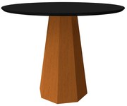 Mesa de Jantar Redonda Tampo com Vidro Agnes 100 cm Preto Base Ypê - D'Rossi