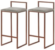 Kit 2 Banquetas Decorativa Jasmine Base Bronze Veludo Cinza G41 - Gran Belo