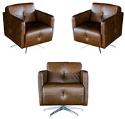 Kit 3 Poltronas Giratória para Sala de Estar Astana Couro Marrom Bicolor G40 - Gran Belo