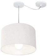 Lustre Pendente Cilíndrico Com Desvio Md-4226 Cúpula em Tecido 40x25cm Branco - Bivolt