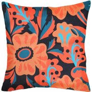 Capa de Almofada Suede Suprema em Tons Azul e Laranja - Floral - 60x60cm