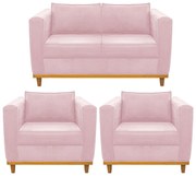 Kit Sofá 2 Lugares e 2 Poltronas Europa Suede Rosa Bebê ADJ Decor