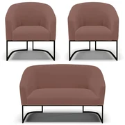 Namoradeira e 2 Poltronas Industrial Preto Stella Veludo D03 - D'Rossi - Rose