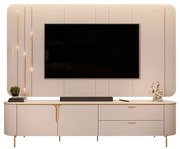 Painel com Bancada 241cm Avatar com Detalhes Dourados e LED para TV Até 75 Off White G18 - Gran Belo