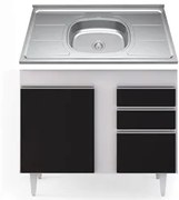 Balcão Gabinete Com Pia Inox 100cm 2 Portas 2 Gavetas Luziania Branco/