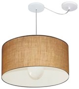 Lustre Pendente Cilíndrico Com Desvio Md-4233 Cúpula em Tecido 55x30cm Palha - Bivolt