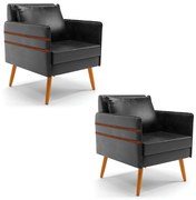 Kit 02 Poltronas Mari Corano Pés Palito Castanho - D'Rossi - Preto