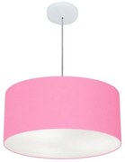 Lustre Pendente Cilíndrico Md-4100 Cúpula em Tecido 50x25cm Rosa Bebê - Bivolt