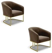 Poltrona Decorativa Industrial Dourado kit 2 Stella Suede D03 - D'Rossi - Marrom