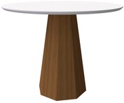 Mesa de Jantar Redonda Tampo com Vidro Agnes 100 cm Off White Base Imbuia - D'Rossi