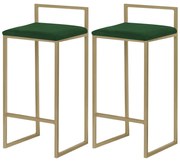 Kit 2 Banquetas Decorativa Jasmine Base Gold Suede Verde G41 - Gran Belo